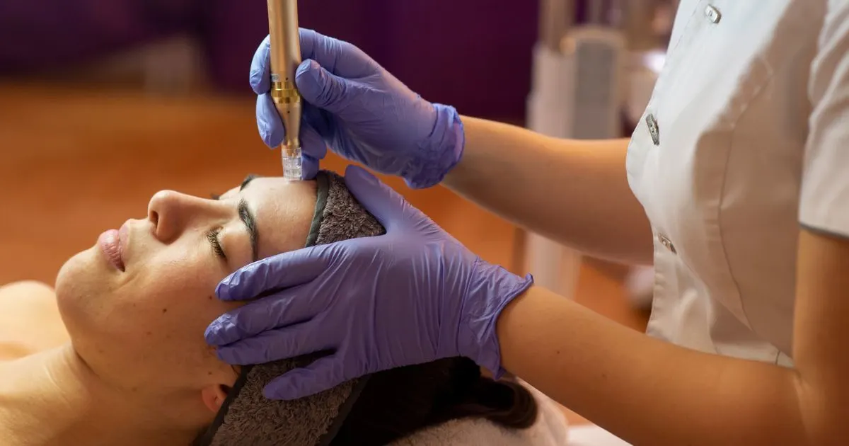 Microneedling session in progress, a non-invasive treatment safe for nearly all skin types.